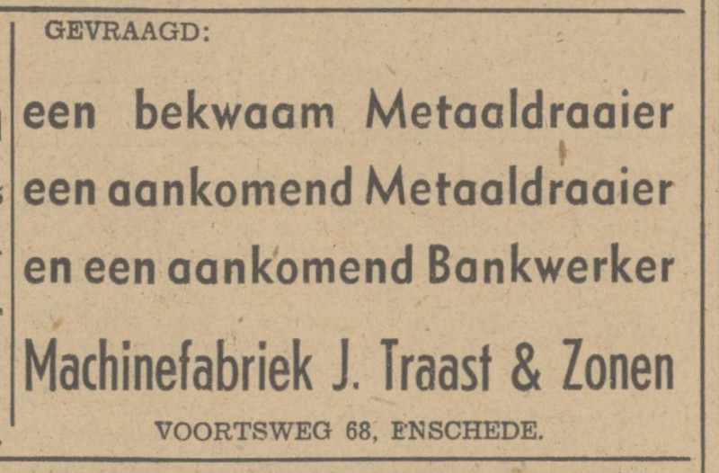 Voortsweg 68 Machinefabriek J. Traast & Zonen advertentie Tubantia 17-12-1947.jpg