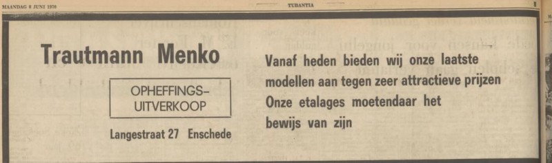 Langestraat 27 Trautmann Menko advertentie Tubantia 8-6-1970.jpg