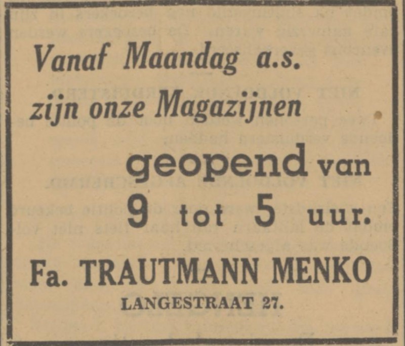 Langestraat 27 Fa. Trauitmann Menko advertentie Tubantia 23-11-1940.jpg