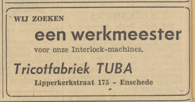 Lipperkerkstraat 175 Tricotfabriek Tuba advertentie Tubantia 3-7-1956.jpg