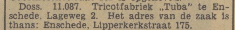 Lipperkerkstraat 175 Tricotfabriek Tuba krantenbericht Tubantia 31-7-1940.jpg