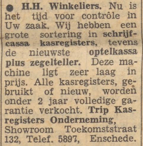 Toekomststraat 132 Trip Kasregisters Onderneming advertentie Tubantia 15-2-1958.jpg