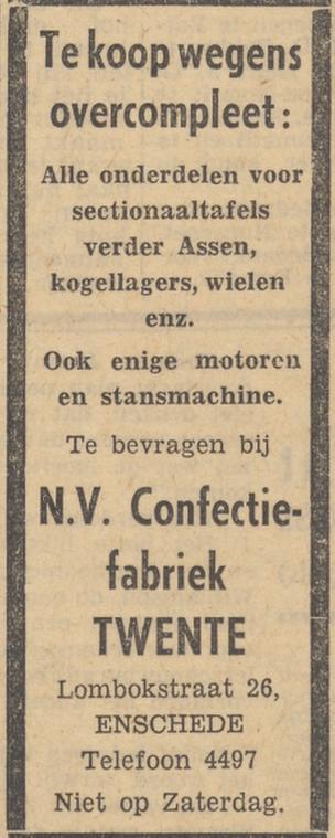Lombokstraat 26 N.V. Confectiefabriek Twente advertentie Tubantia 14-6-1957.jpg