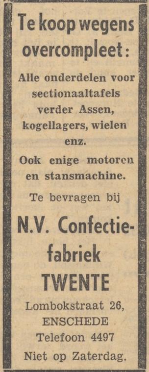 Lombokstraat 26 N.V. Confectiefabriek Twente advertentie Tubantia 14-6-1957.jpg