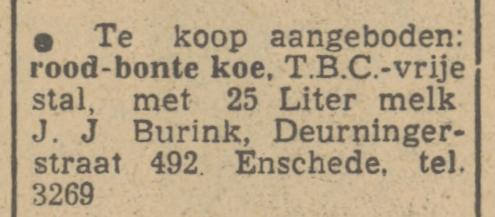 Deurningerstraat 492 J.J. Burink. tel. 3269. advertentie Tubantia 5-5-1951.jpg