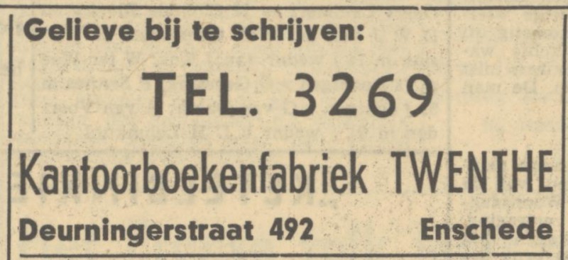 Deurningerstraat 492 Kantoorboeken Fabriek Twenthe advertentie Tubantia 3-11-1949.jpg