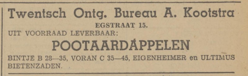 Egstraat 15 Twentsch Ontg. Bureau A. Kootstra advertentie Tubantia 7-5-1942.jpg