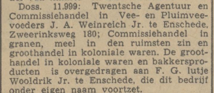 Zweerinksweg 180 Twentsche Agentuur en Commissie handel in Vee- en Pluimveevoeders. krantenbericht Tubantia 25-11-1941.jpg