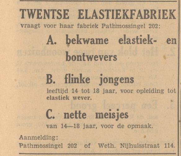 Pathmossingel 202 Twentse Elastiekfabriek advertentie Tubantia 19-2-1949.jpg