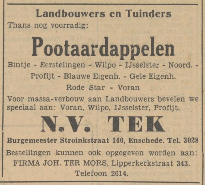 Burgemeester Stroinkstraat 140 N.V.  T.E.K.  advertentie Tubantia 18-4-1951.jpg