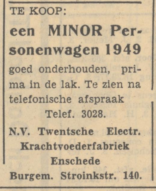 Burgemeester Stroinkstraat 140 N.V. Twentsche Electr. Krachtvoederfabriek advertentie Tubantia 14-6-1951.jpg