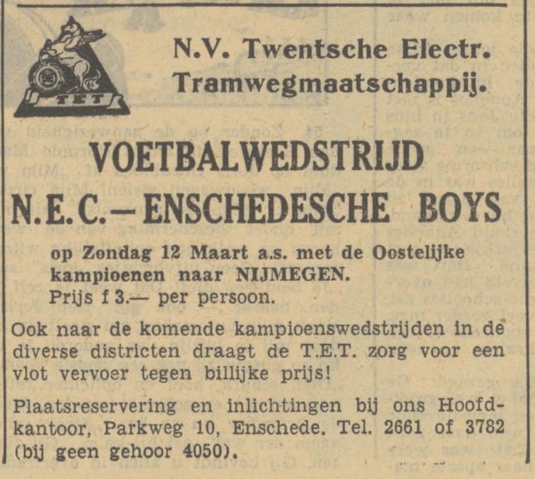 Parkweg 10 N.V. Twentsche Electrische Tramwegmaatschappij. telf. 2661 of 3782 b.g.g. 4050. advertentie Tubantia 7-3-1950.jpg