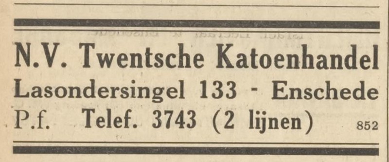 Lasondersingel 133 N.V. Twentsche Katoenhandel N.V. advertentie Centraal blad voor Israëlieten in Nederland 8-12-1933.jpg