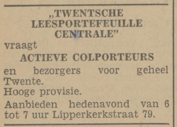 Lipperkerkstraat 79 Twentsche Leesportefeuille Centrale advertentie Tubantia 20-8-1941.jpg