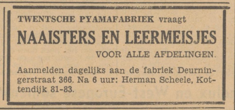 Deurningerstraat 366 Twentsche Pyamafabriek advertentie Tubantia 12-8-1948.jpg