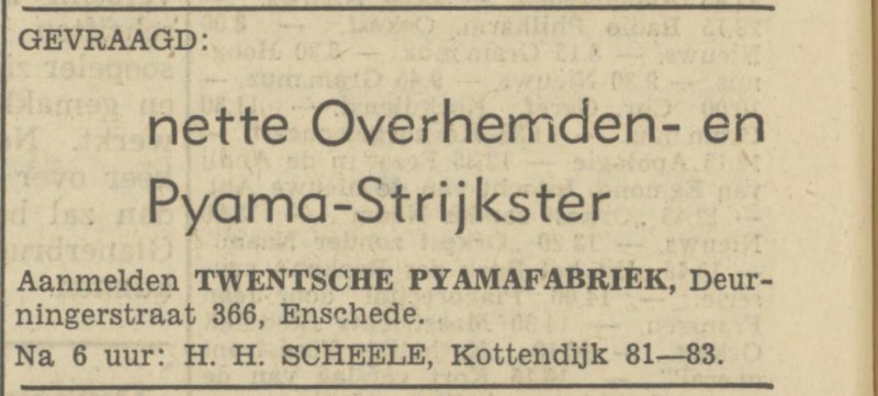 Deurningerstraat 366 Twentsche Pyamafabriek advertentie Tubantia 24-6-1950.jpg