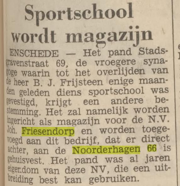 Stadsgravenstraat 69 B.J. Frijsteen sportschool krantenbericht Tubantia 17-4-1968.jpg