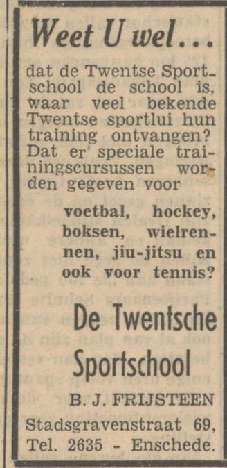 Stadsgravenstraat 69 B.J. Frijsteen Twentse Sportschool advertentie Tubantia 30-8-1947.jpg