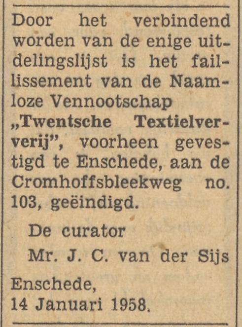 Cromhoffsbleekweg 103 Twentsche Textielververij advertentie Tubantia 18-1-1958.jpg