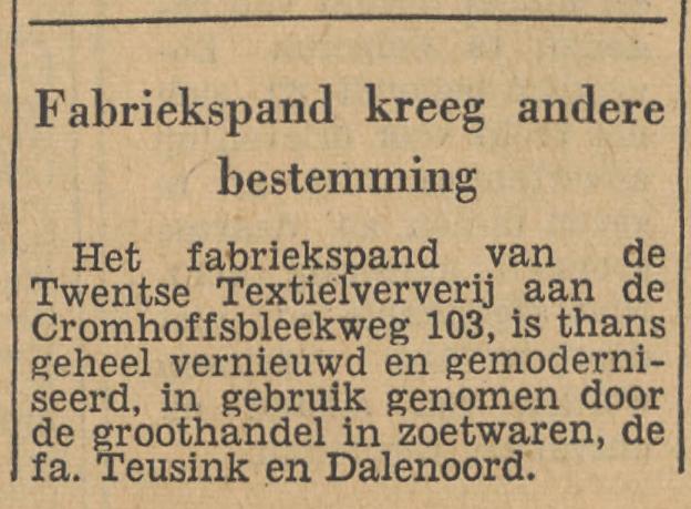 Cromhoffsbleekweg 103 Twentse Textielververij krantenbericht Tubantia 12-9-1955.jpg