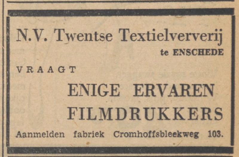 Cromhoffsbleekweg 103 N.V. Twentse Textielververij advertentie Tubantia 7-11-1952.jpg