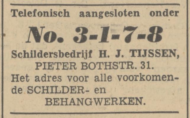 Pieter Bothstraat 31 schildersbedrijf H.J. Tijssen advertentie Tubantia 27-2-1937.jpg