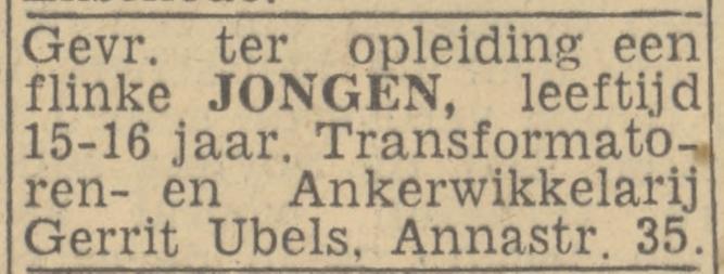 Annastraat 35 Gerrit Ubels Transformatoren- en Ankerwikkelarij advertentie Twentsch nieuwsblad 11-2-1944.jpg