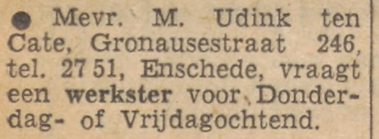 Gronausestraat 246 M. Udink ten Cate advertentie Tubantia 23-1-1960.jpg