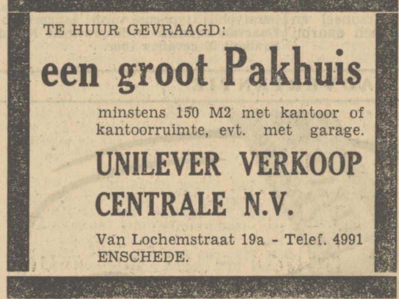 Van Lochemstraat 19a Unilever Verkoop Centreale N.V. advertentie Tubantia 17-8-1950.jpg