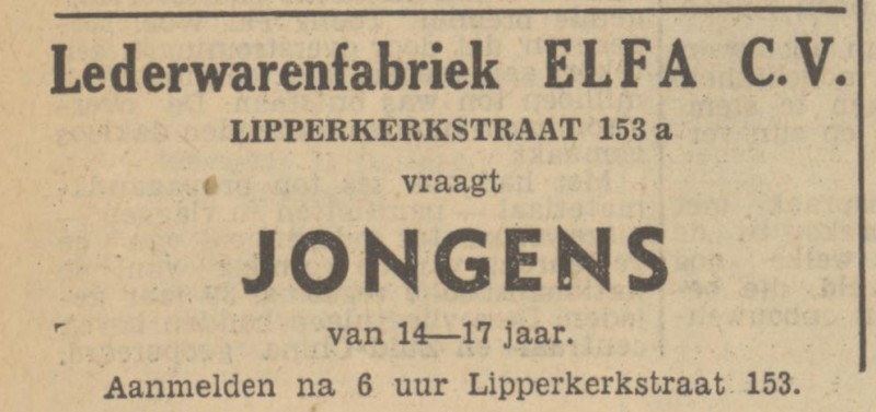 Lipperkerkstraat 153a Lederwarenfabriek Elfa advertentie Tubantia 11-10-1950.jpg
