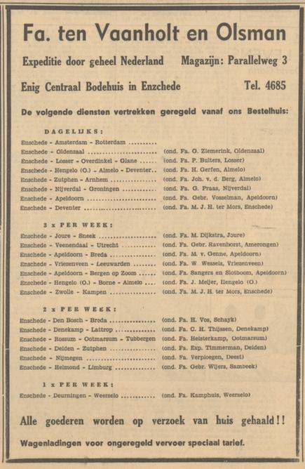 Parallelweg 3 Expeditie Fa. ten Vaanholt en Olsman advertentie Tubantia 15-1-19497.jpg