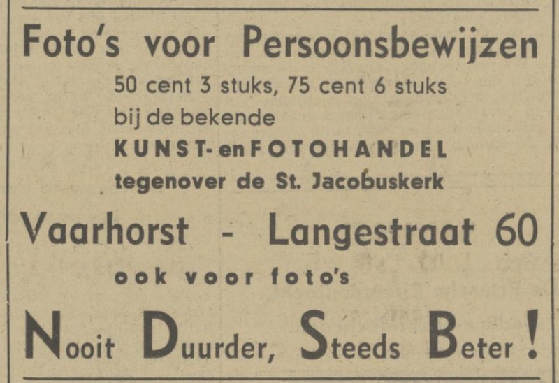 Langestraat 60 Kunst- en Fotohandel Vaarhorst advertentie Tubantia 4-2-1941.jpg
