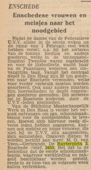 De Ruyterplein 2 Mevr. M.G. van Veen-Gerbrands. krantenbericht Tubantia 3-4-1953.jpg
