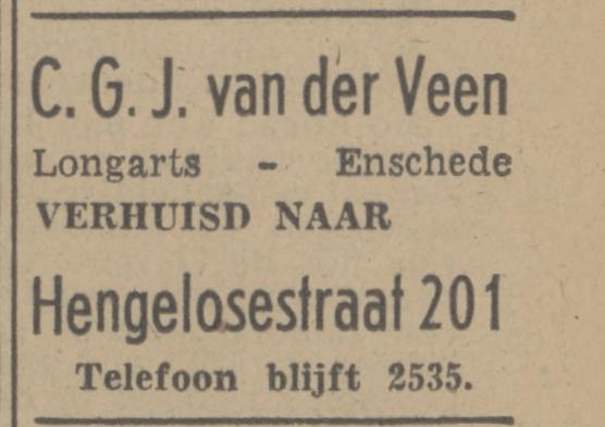 Hengelosestraat 201 C.G.J. van der Veen Longarts advertentie Tubantia 1-3-1948.jpg