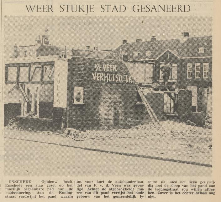 Koningstraat 2a Vulco autobandenhandel F. v.d. Veen krantenbericht Tubantia 12-1-1967.jpg