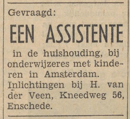 Kneedweg 56 H. van der Veen advertentie Tubantia 10-4-1954.jpg