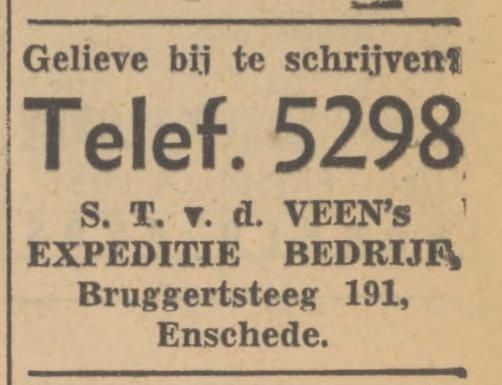 Bruggertsteeg 191 S.T. v.d. Veen's Expeditie bedrijf advertentie Tubantia 8-10-1947.jpg