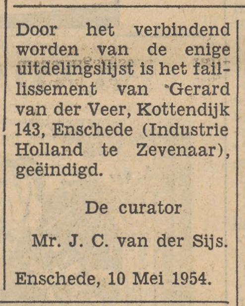 Kottendijk 143 G. van der Veer Industrie Holland krantenbericht Tubantia 11-5-1954.jpg