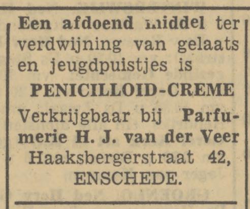 Haaksbergerstraat 42 Parfumerie H.J. van der Veer advertentie Tubantia 12-1-1951.jpg