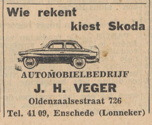 Oldenzaalsestraat 726 Automobielbedrijf J.H. Veger advertentie Tubantia 11-6-1960.jpg