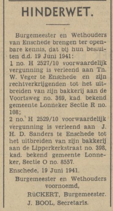 Voortsweg 369 bakkerij Th.W. Veger krantenbericht Tubantia 19-6-1941.jpg
