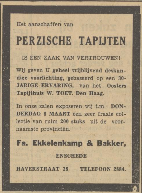 Haverstraat 38 Ekkelenkamp en Bakker  advertentie Tubantia 6-3-1951.jpg