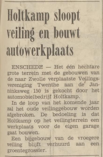 Janninksweg 150 Veilingsvereniging Twenthe krantenbericht Tubantia 18-12-1974.jpg