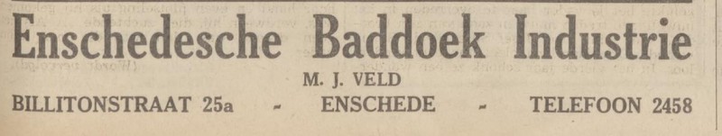 Billitonstraat 25a Enschedesche Baddoek Industrie M.J. Veld advertententie Centraal blad voor Israëlieten 8-12-1938.jpg