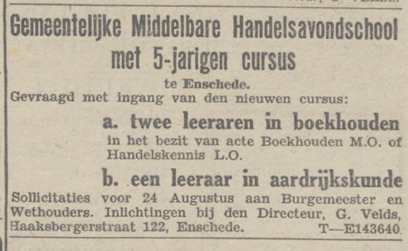Haaksbergerstraat 122 G. Velds advertentie Trouw 7-8-1946.jpg