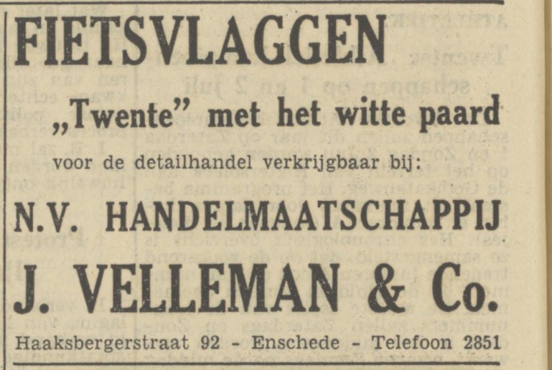 Haaksbergerstraat 92 N.V. Handelmaatschappij J. Velleman & Co. advertentie Tubantia 14-6-1950.jpg