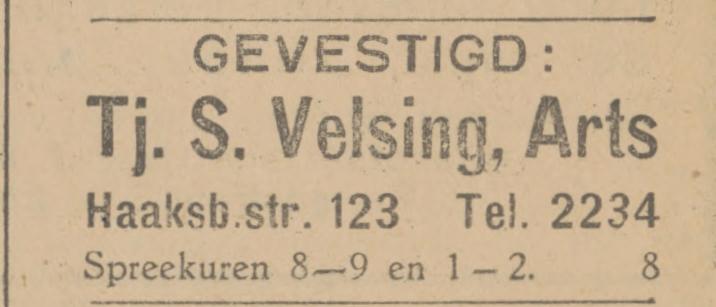 Haaksbergerstraat 123 Tj.S. Velsing Arts advertentie Tubantia 3-1-1931.jpg