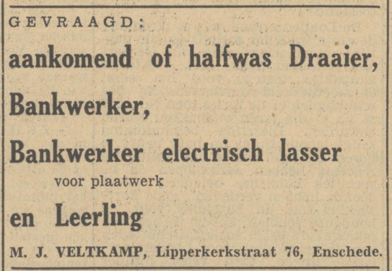 Lipperkerkstraat 76 M.J. Veltkamp advertentie Tubantia 9-4-1949.jpg