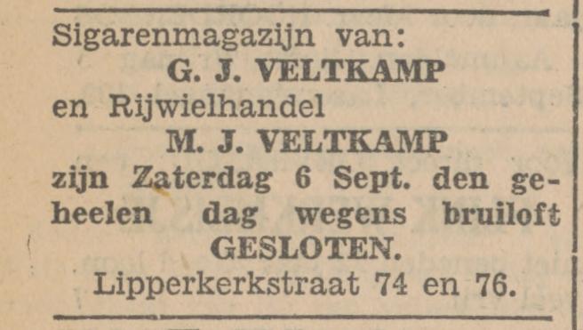 Lipperkerkstraat 74-76 Sigarenmagazijn G.J. Veltkamp en Rijwielhandel M.J. Veltkamp advertentie Tubantia 4-9-1930.jpg
