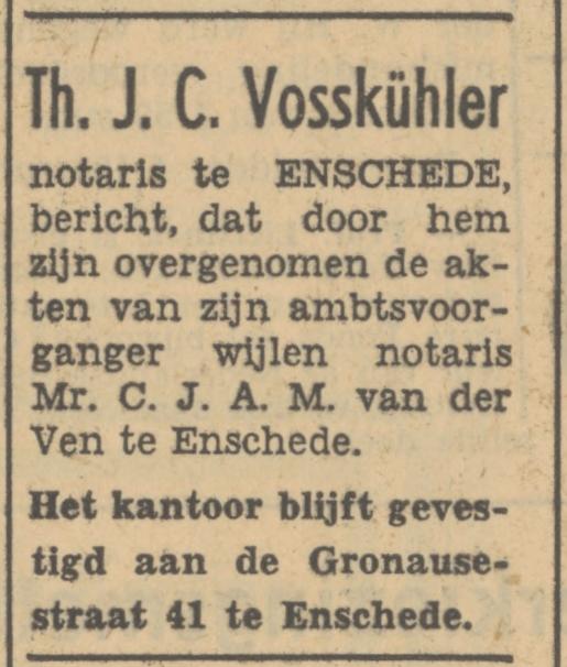 Gronausestraat 41 Notaris Mr. C.J.A.M. Van Der Ven advertentie Tubantia 7-9-1951.jpg